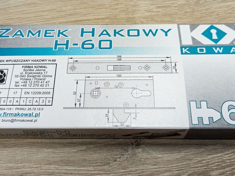 Врезной замок/механизм крюк для откатных дверей Kowal H60 72/27 W (Белый цинк, Польша) 2351439387 фото